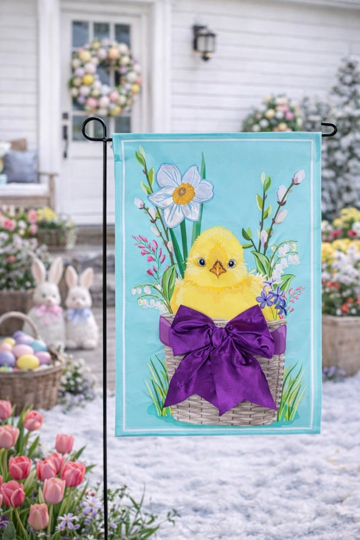 Easter Bow Basket 2 Sided Garden Flag