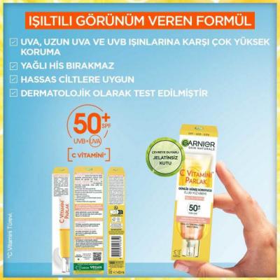 Garnier Daily Sunscreen Face Cream with Vitamin C & SPF50+ - Brightening, Vegan Formula for Sensitive Skin
