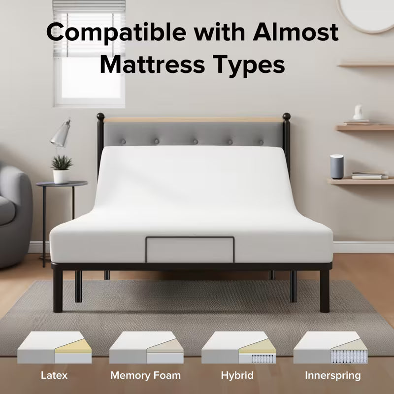 Electric Adjustable Bed Frame, Twin XL - Wireless Remote, Head/Foot Incline, Night Light, 4 Height-Adjustable Legs,Two types of USB ports-Type-A and Type-C, Easy Assembly