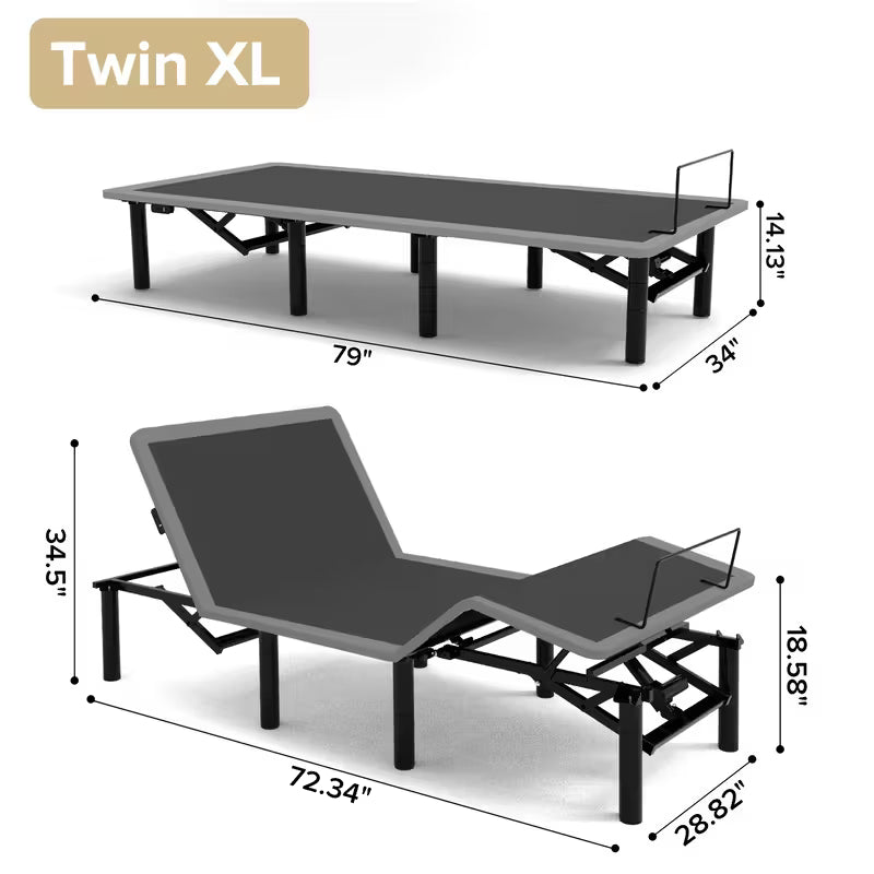 Electric Adjustable Bed Frame, Twin XL - Wireless Remote, Head/Foot Incline, Night Light, 4 Height-Adjustable Legs,Two types of USB ports-Type-A and Type-C, Easy Assembly