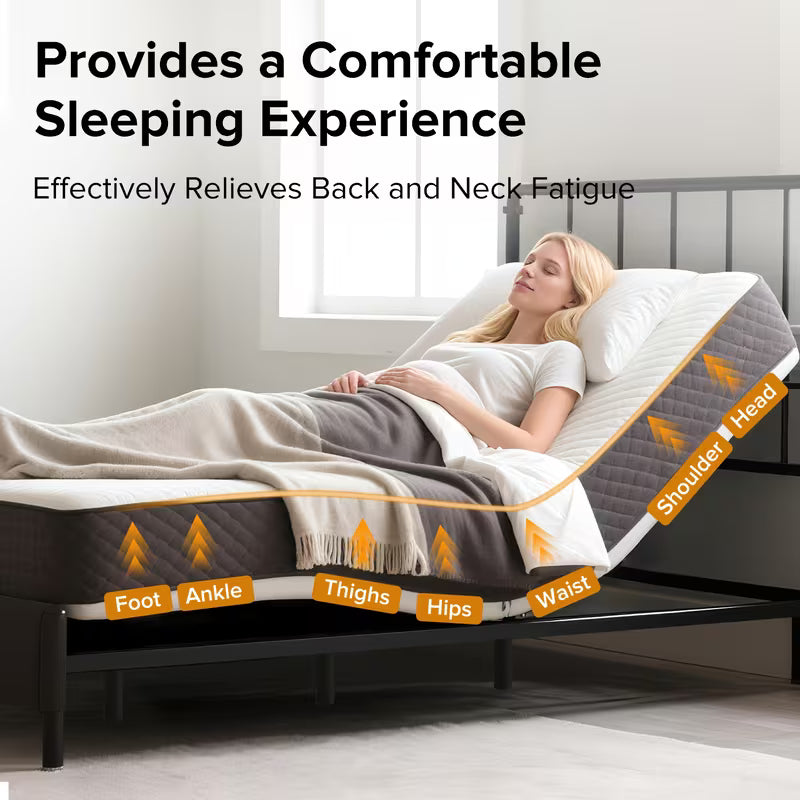 Electric Adjustable Bed Frame, Twin XL - Wireless Remote, Head/Foot Incline, Night Light, 4 Height-Adjustable Legs,Two types of USB ports-Type-A and Type-C, Easy Assembly