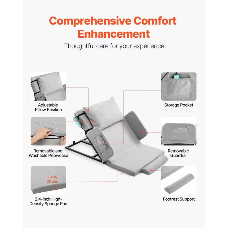 Electric Lifting Backrest 300 lbs 4-68° Adjustable with Guardrail & Pouch