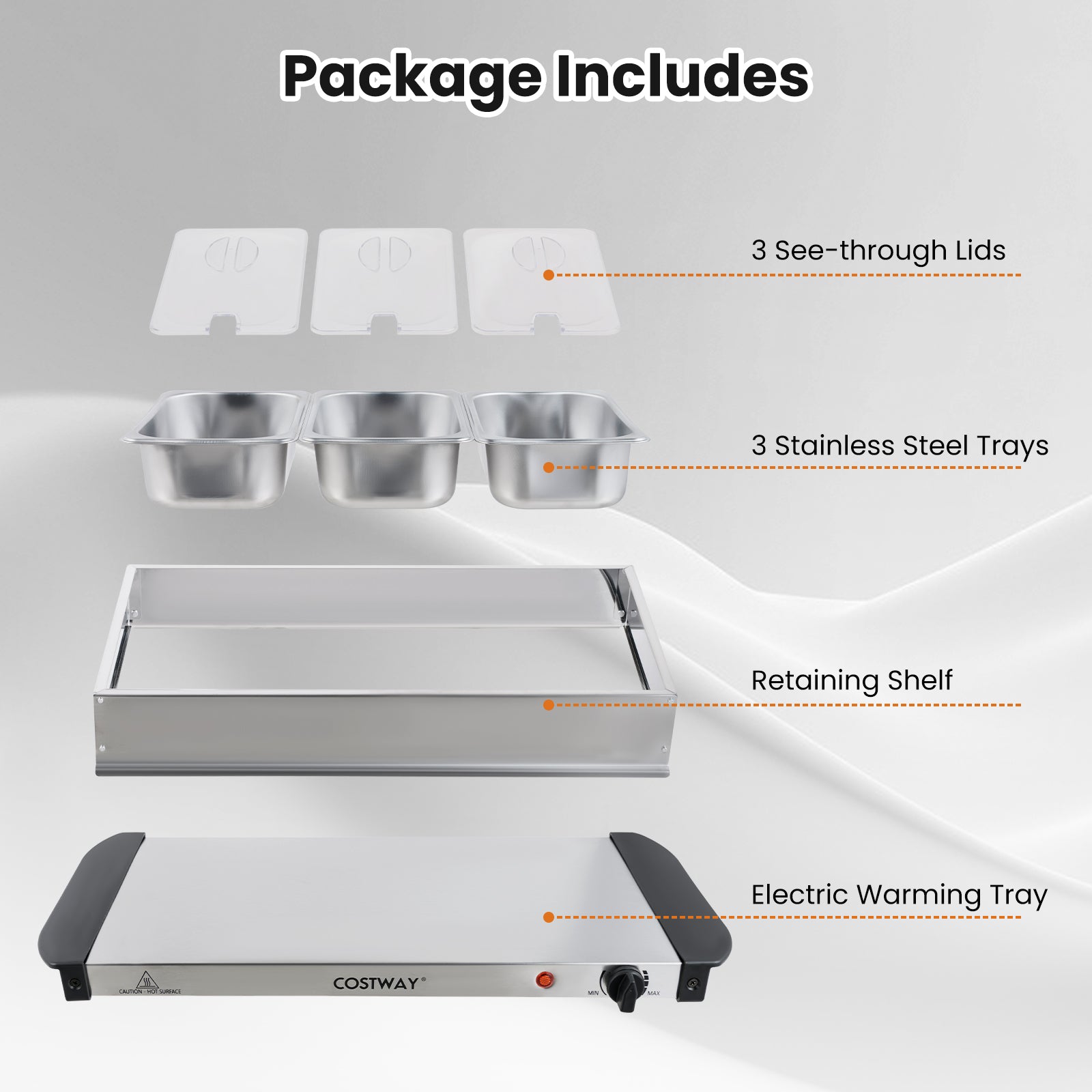Electric Buffet Server Food Warmer with 3 Removable Trays