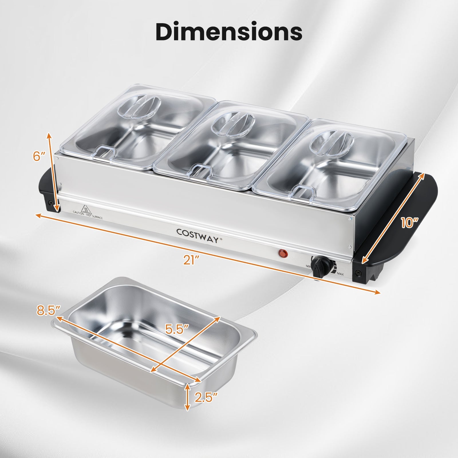 Electric Buffet Server Food Warmer with 3 Removable Trays