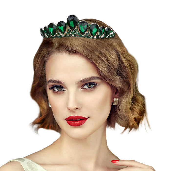 Crystal Glass Teardrop Cluster Princess Tiara