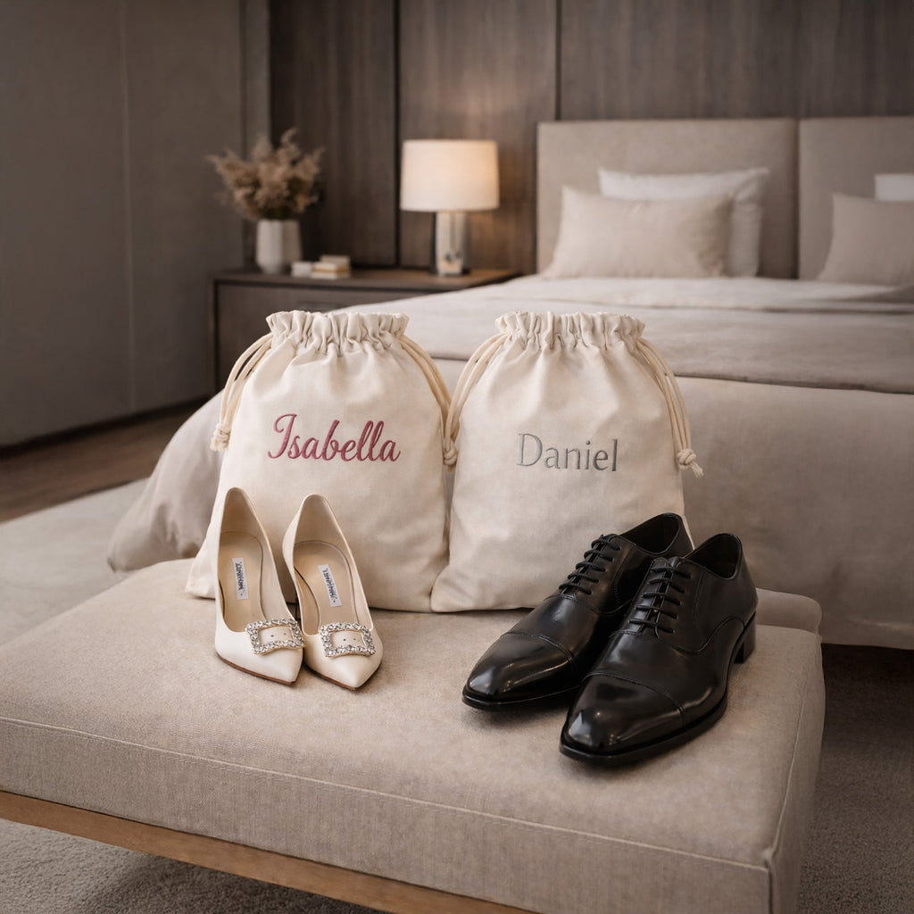 Personalized Embroidered Shoe Pouch – Drawstring Travel Bag