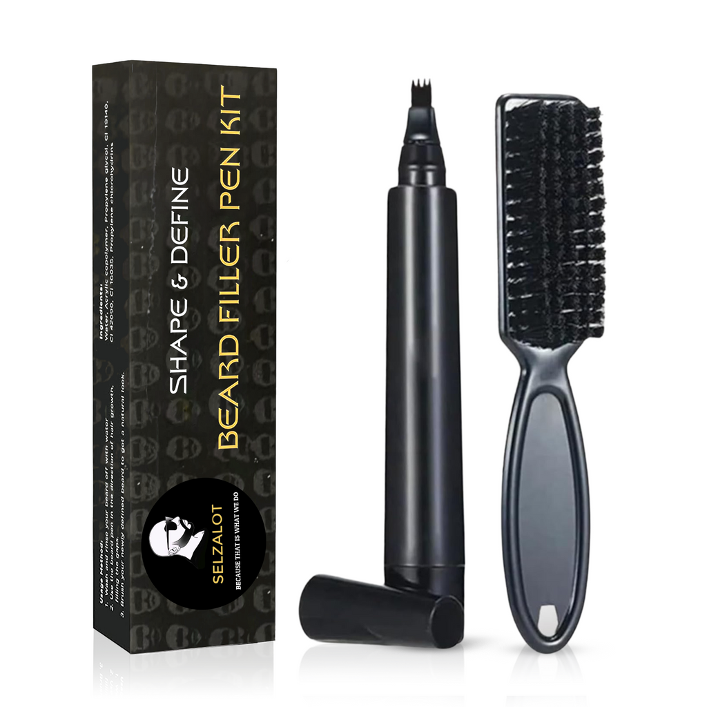 SELZALOT 4-Tip Beard Filler Pen Kit - Waterproof, Sweat-Proof, Long-Lasting Coverage for a Fuller Beard with Brush