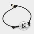 -N- Initial Monogram Metal Disc Pearl Pointed Bracelet