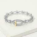 14K Gold Plated Two Tone CZ Pavel Oval Accent Industrial Link Hinged Bangle Bracelet