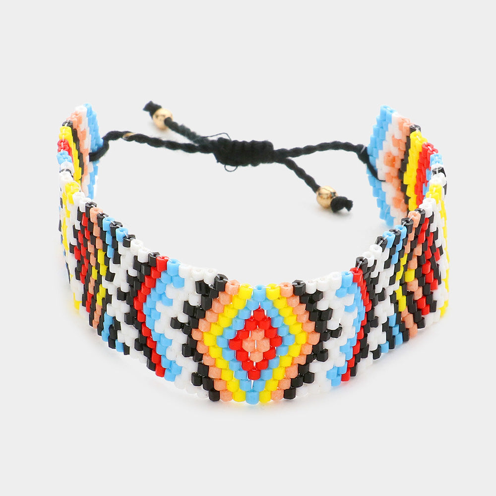 Boho Patterned Beaded Pull Tie Cinch Bracelet