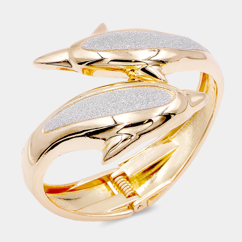 Bling Double Dolphin Hinged Bracelet