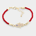 Rhinestone Embellished Hamsa Hand Enamel Evil Eye Charm Bracelet