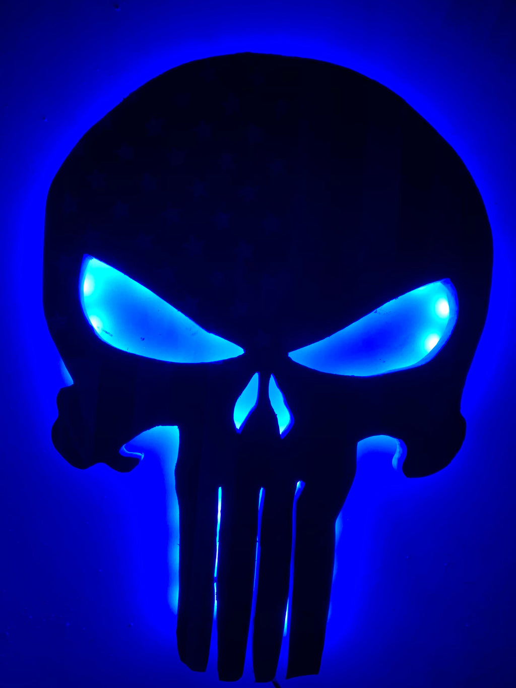 Wooden Thin Blue Line Skull Flag with LED Backlighting