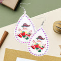 Stone Trim Santa Claus Xmas Gift Serape Print Metal Teardrop Dangle Earrings