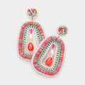 Faux Leather Back Pearl Pointed Heishi Beaded Dangle Earrings