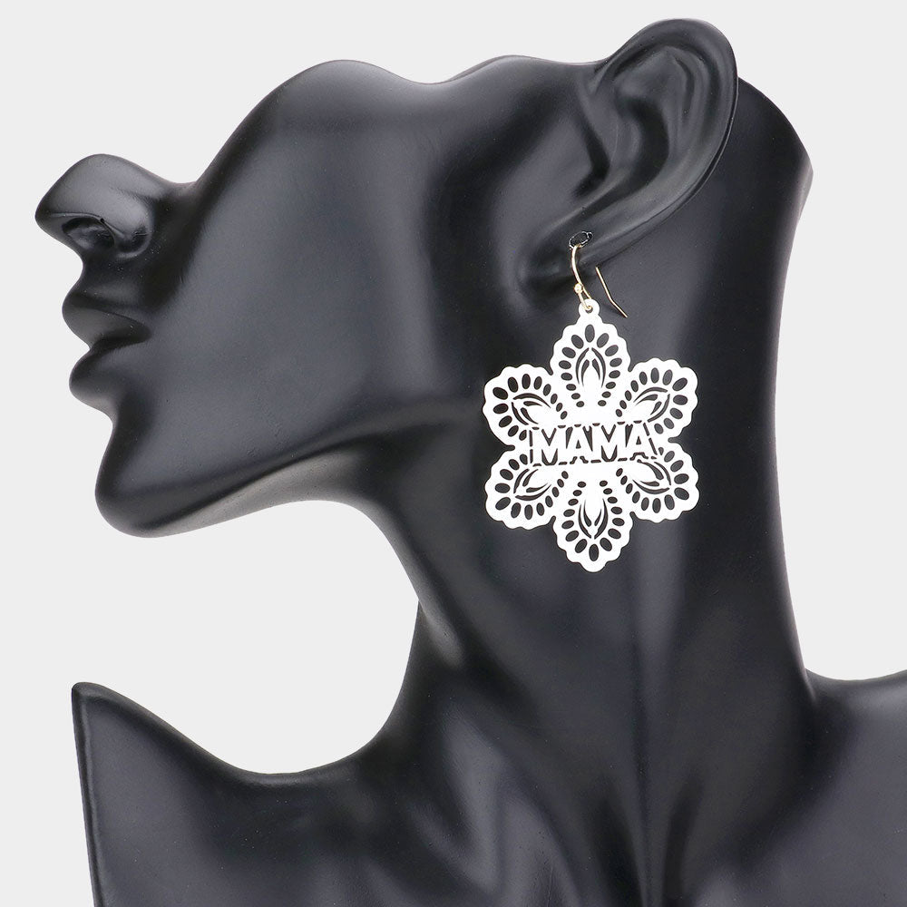 MAMA Message Colored Brass Metal Flower Dangle Earrings