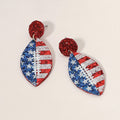 Glittered American USA Flag Football Dangle Earrings