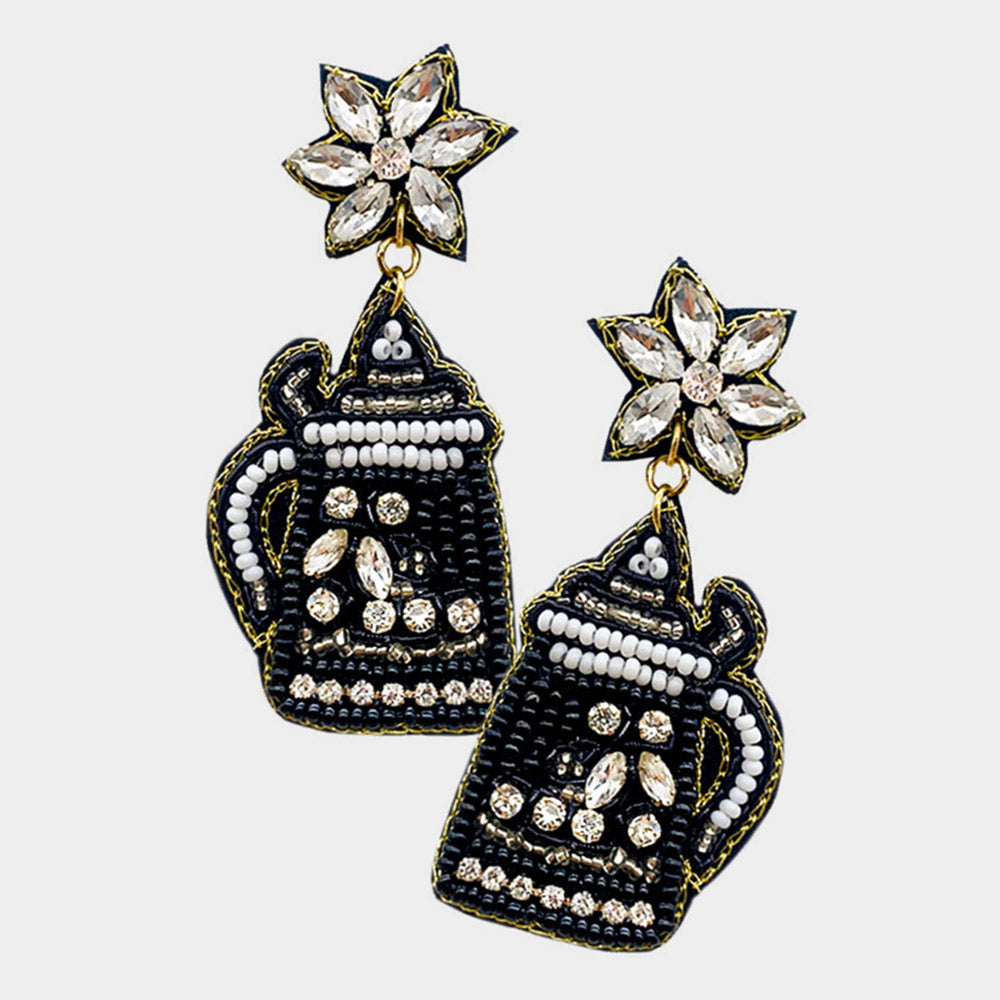 Felt Back Stone Beaded Kettle Dangle Earrings