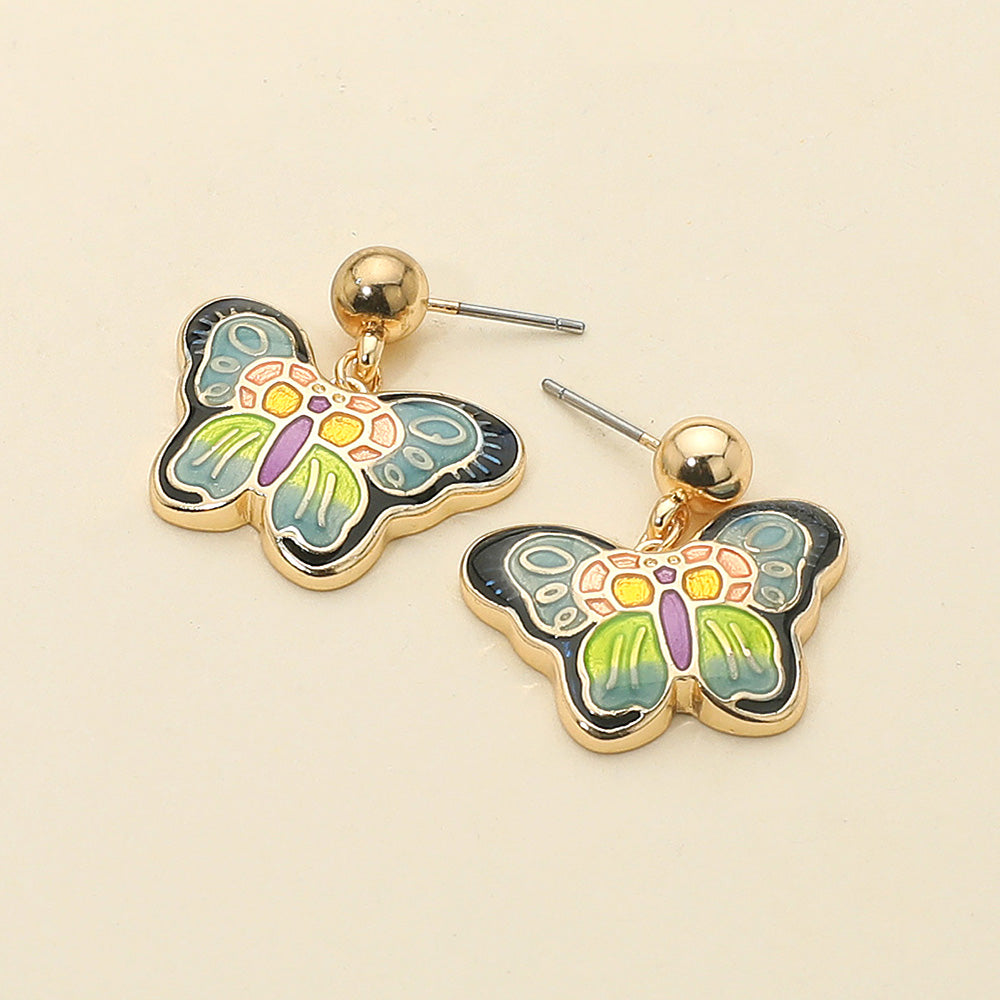 Enamel Butterfly Detailed Dangle Earrings