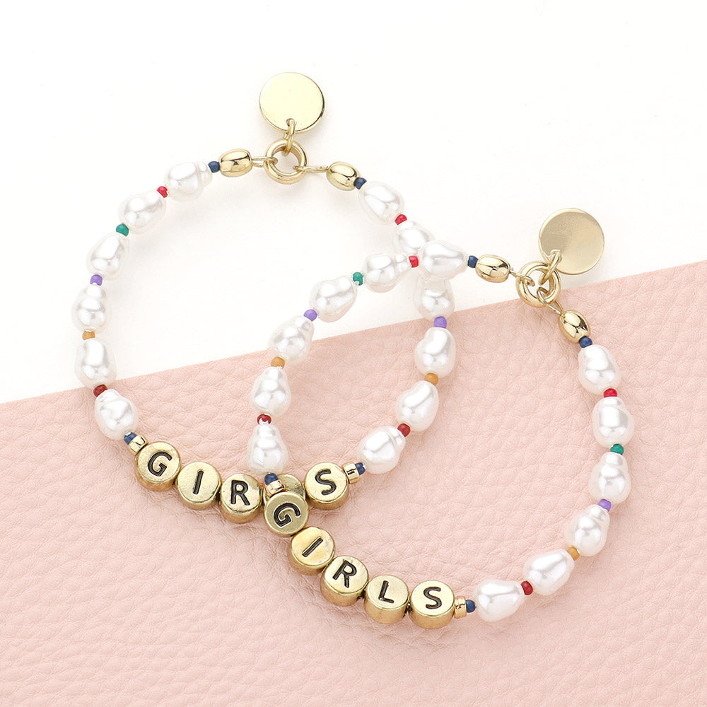 Girls Message Pearl Beaded Dangle Earrings