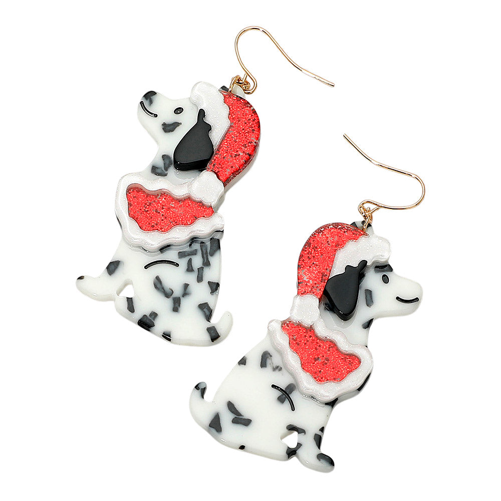Christmas Hat Cape Dalmatian Dog Dangle Earrings
