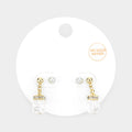 2Pairs - 14K Gold Dipped Pearl Stud Square Dangle Earrings