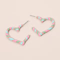 Enamel Twisted Candy Cane Open Heart Hoop Earrings