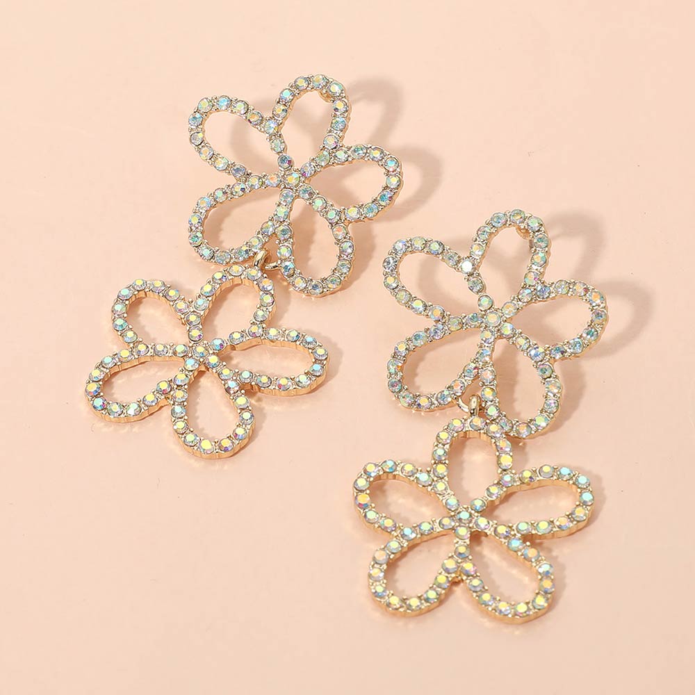 Stone Paved Open Flower Link Earrings