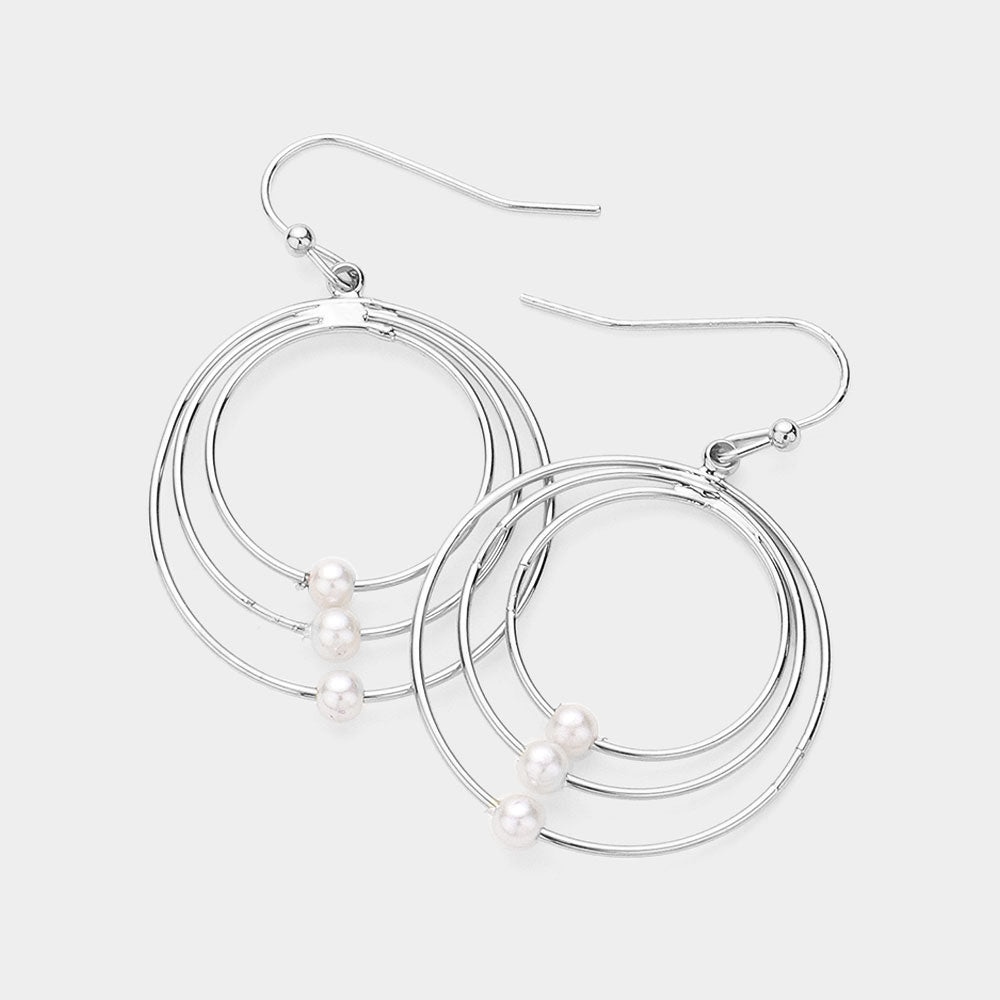Pearl Pointed Abstract Triple Open Circle Dangle Earrings