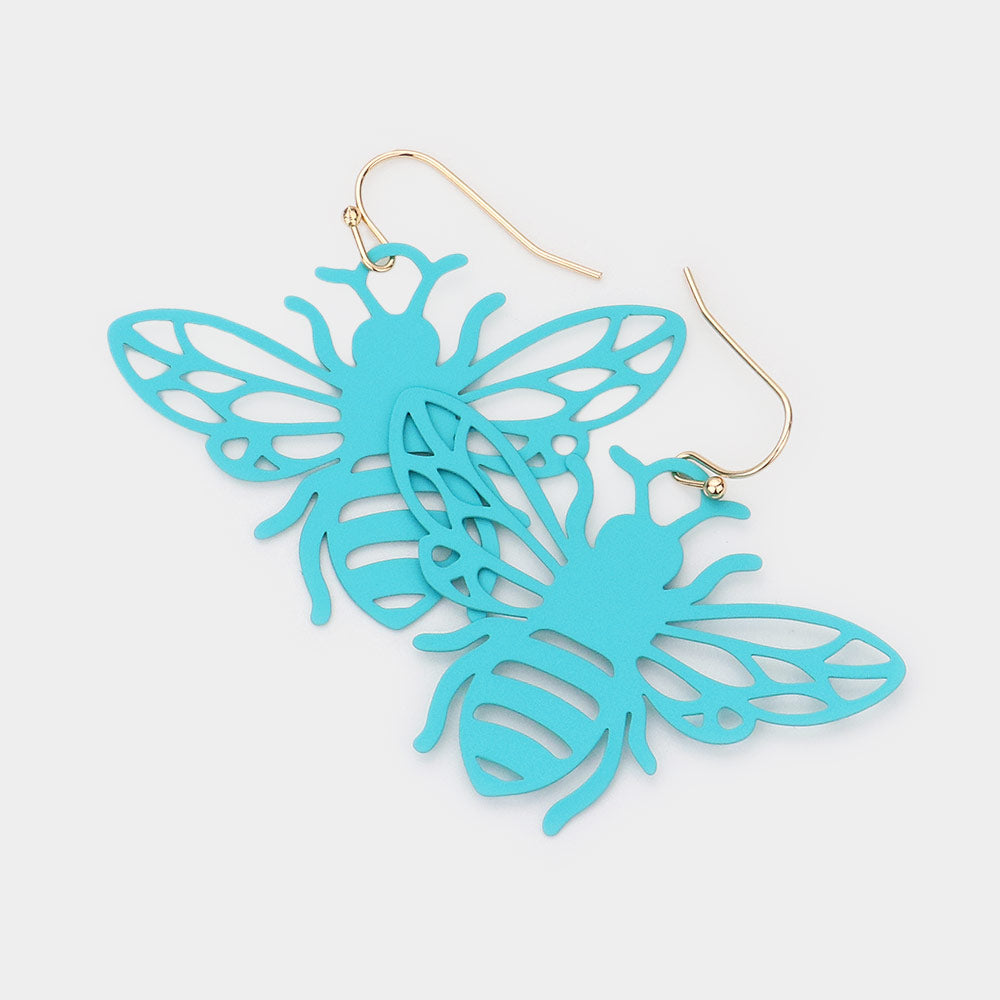 Brass Metal Cutout Honey Bee Dangle Earrings