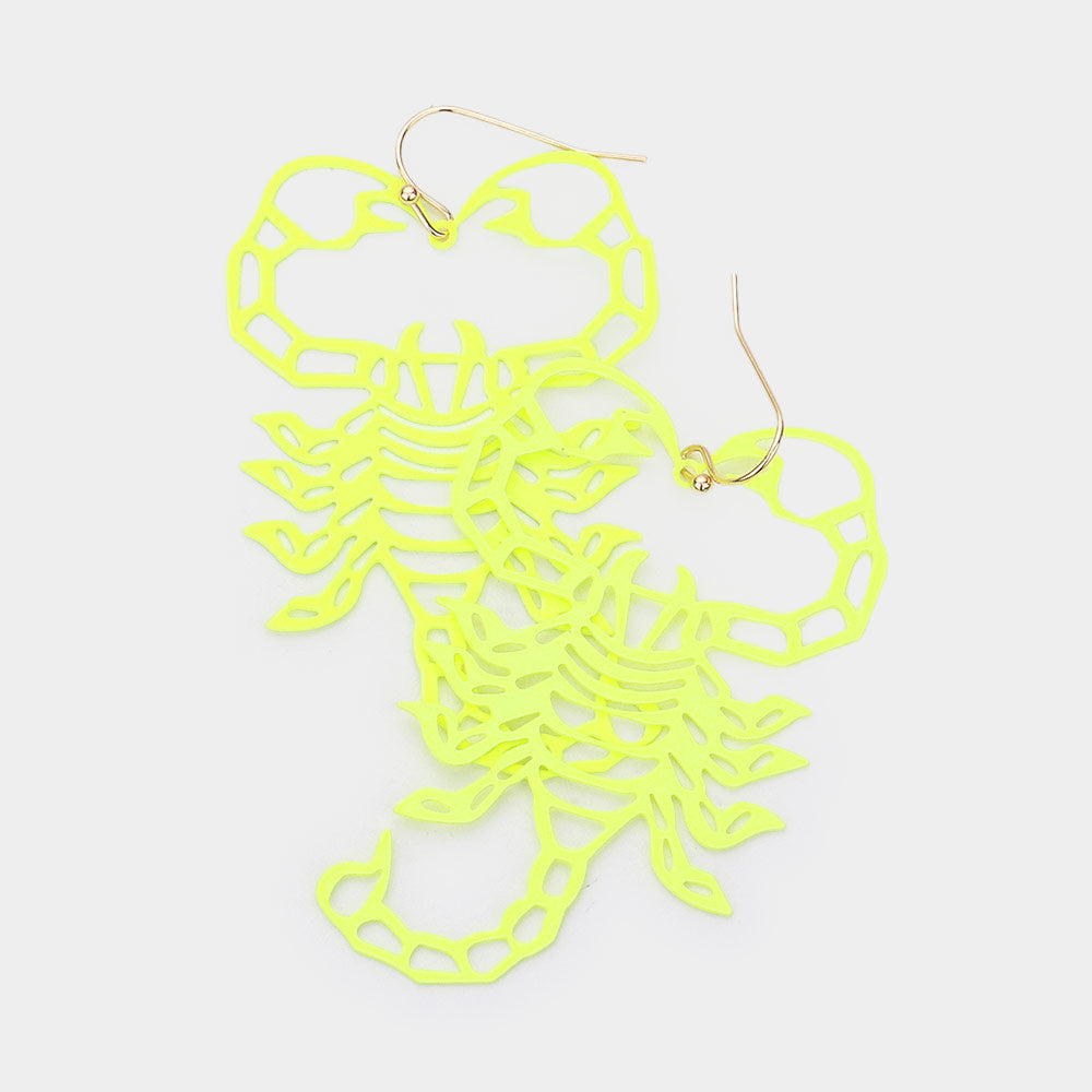 Brass Metal Cutout Scorpion Dangle Earrings