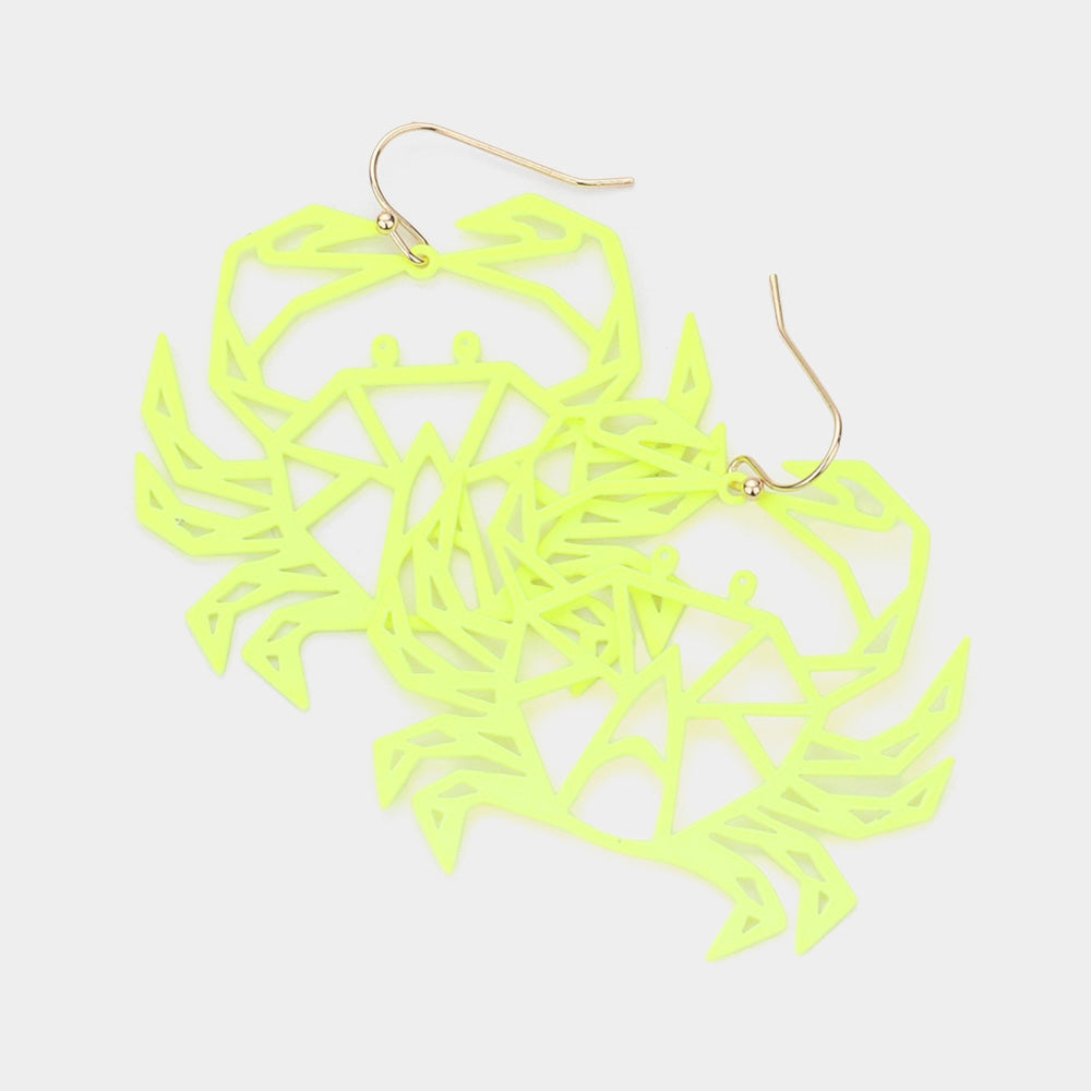 Brass Metal Cutout Crab Dangle Earrings