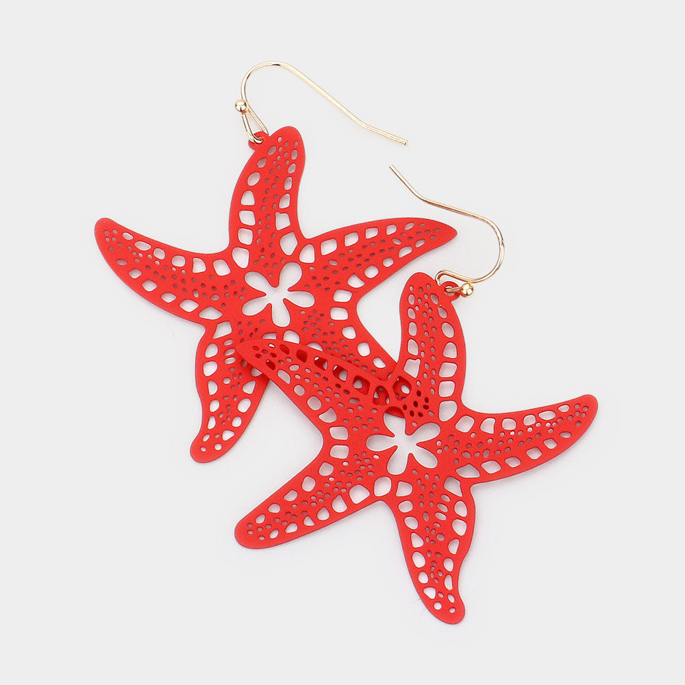 Brass Metal Cutout Starfish Dangle Earrings