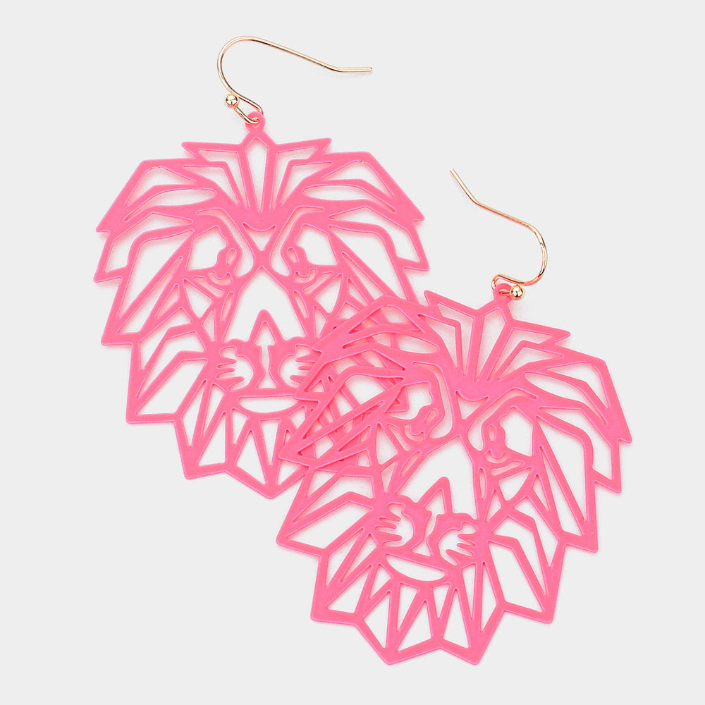 Brass Metal Cutout Lion Dangle Earrings