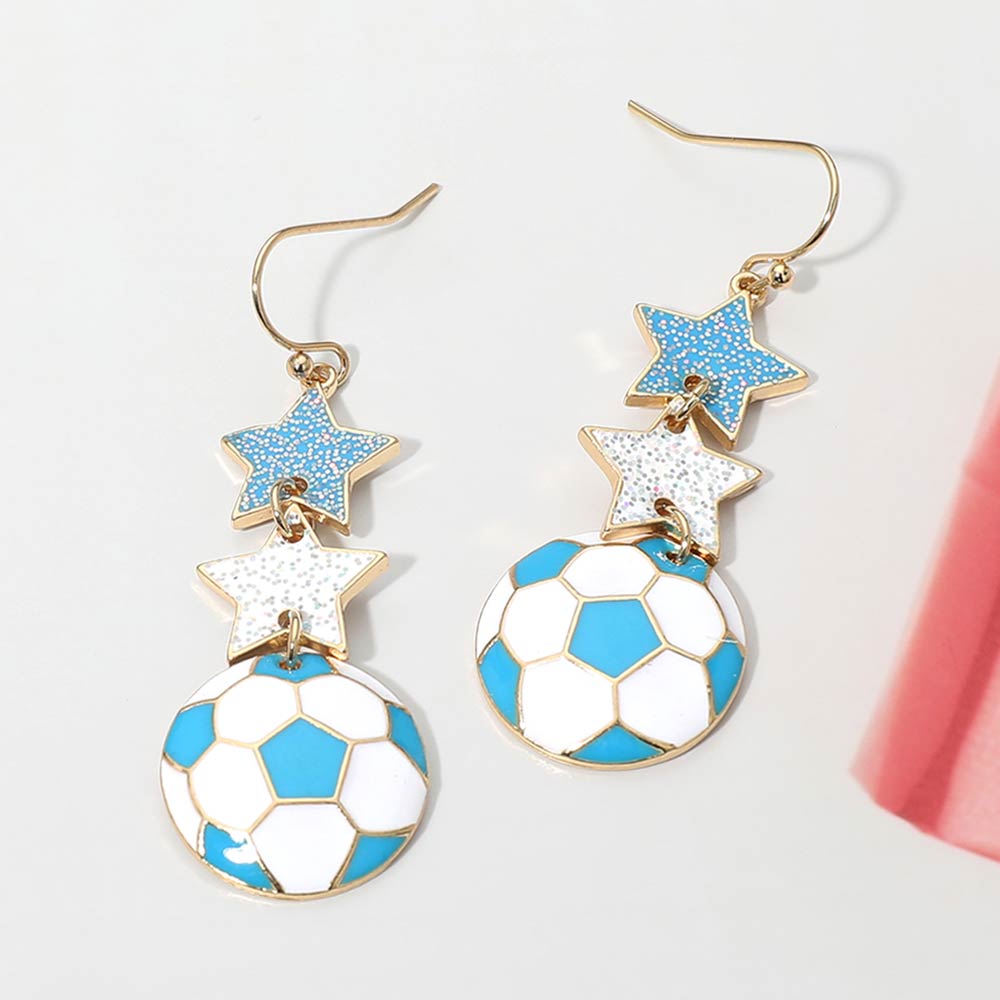 Argentina Glittered Double Star Soccer Ball Drop Earrings