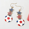 France Glittered Double Star Soccer Ball Drop Earrings