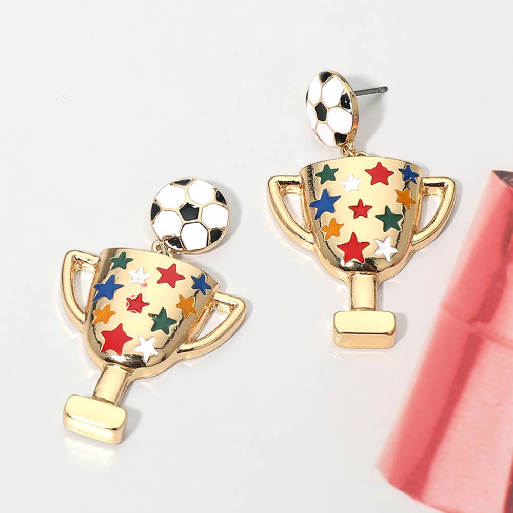 Soccer Trophy Drop Dangle Earrings