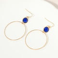 Round Stone Bezel Accent Open Hoop Drop Link Earrings