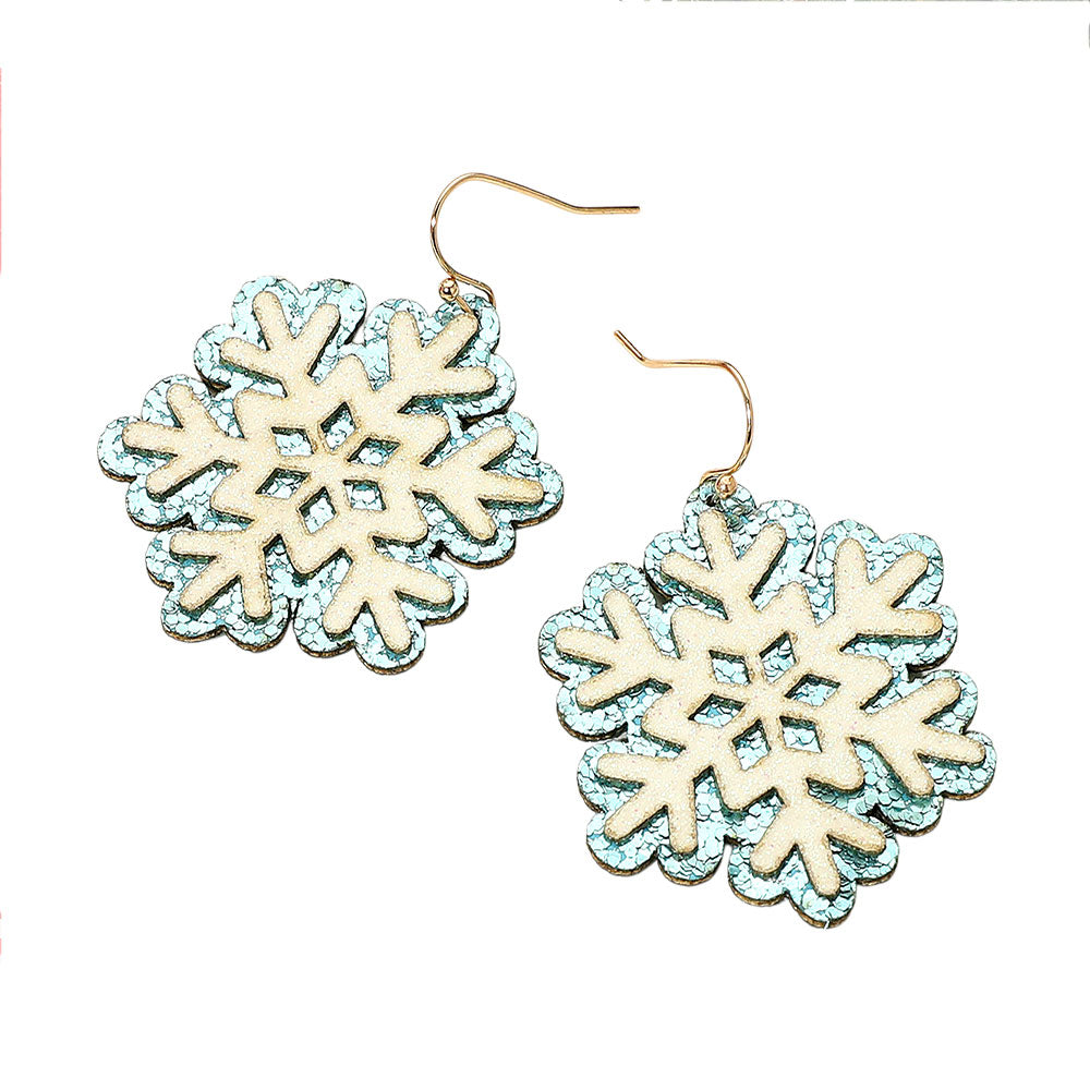 Christmas Glittered Snowflake Dangle Earrings