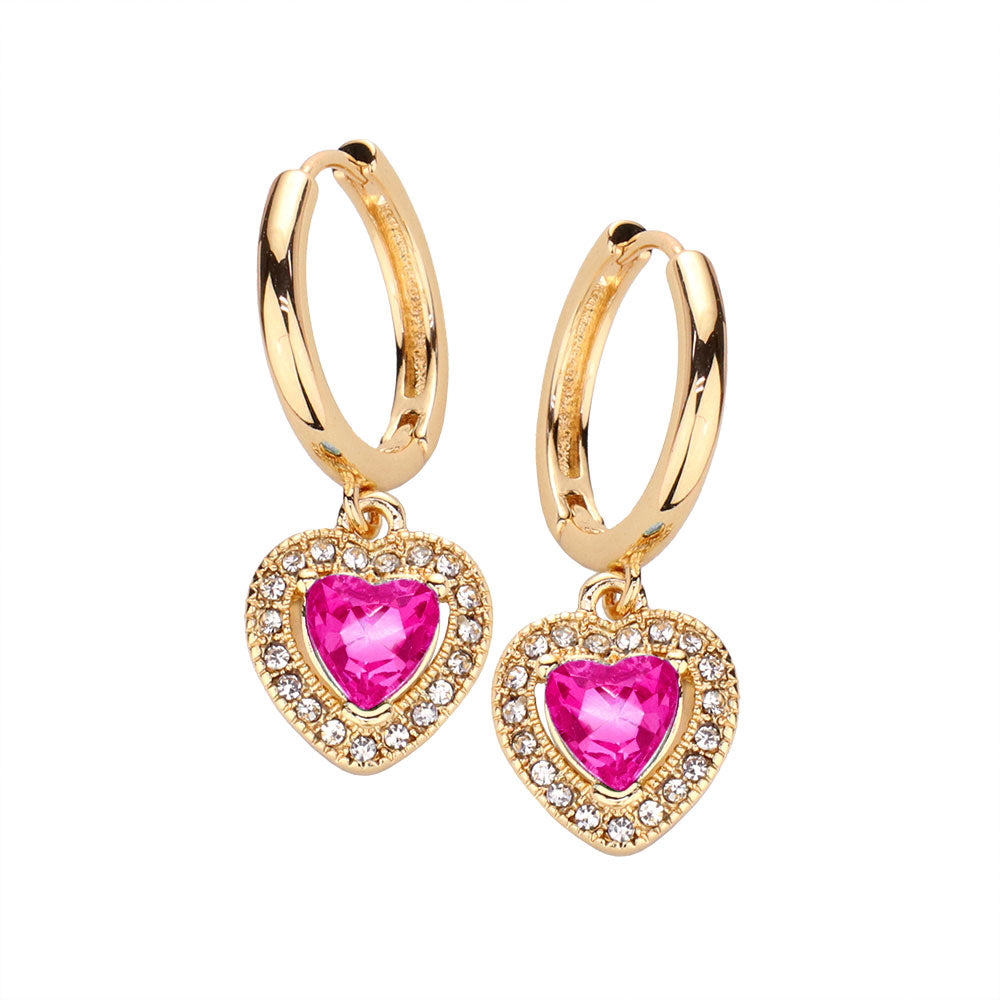 Heart Stone Dangle Huggie Hoop Earrings