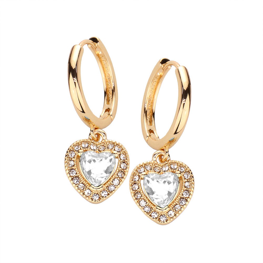 Heart Stone Dangle Huggie Hoop Earrings