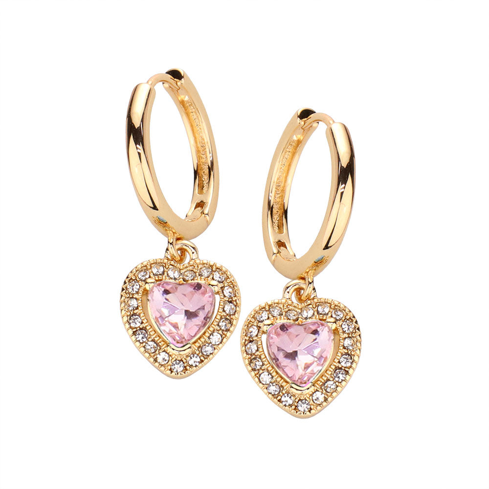 Heart Stone Dangle Huggie Hoop Earrings