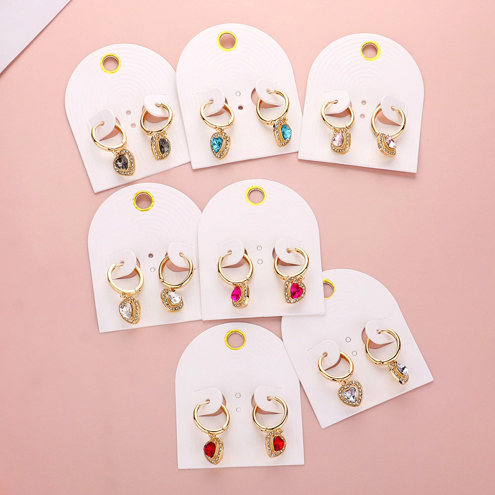 Heart Stone Dangle Huggie Hoop Earrings