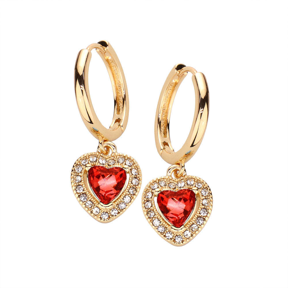 Heart Stone Dangle Huggie Hoop Earrings