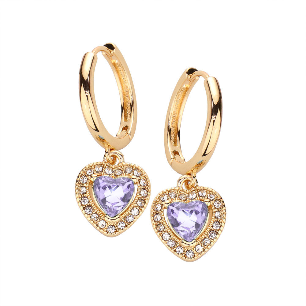 Heart Stone Dangle Huggie Hoop Earrings