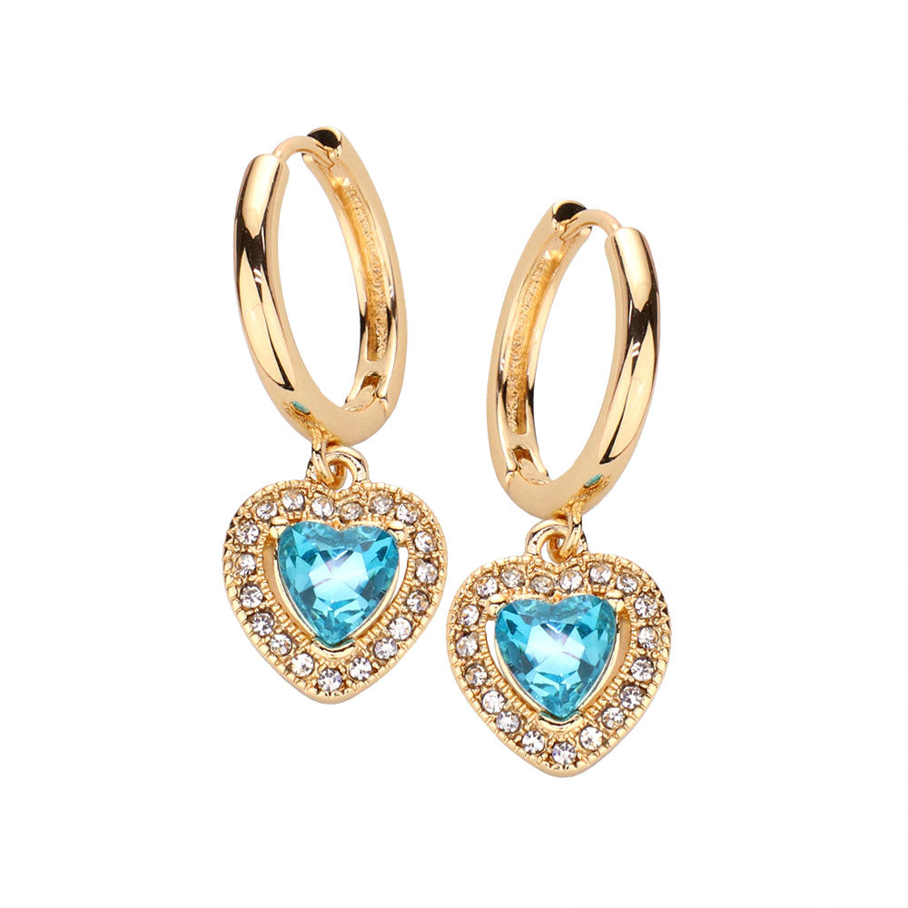 Heart Stone Dangle Huggie Hoop Earrings