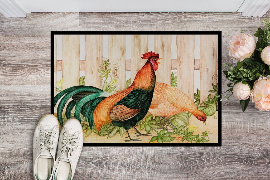 Chicken and Rooster by Ferris Hotard Doormat Indoor Outdoor 18H X 27W Front Door Mat Rugs for Entryway, Non Slip Washable