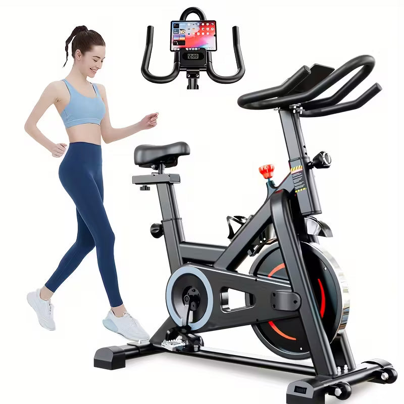 FIT Indoor Exercise Bike, Cycling Bike Plus Magnetic Resistance/Brake Pad Stationary Bike with Tablet Holder LCD Monitor 300lbs Weight Capacity &Upgraded Comfortable Seat Cushion