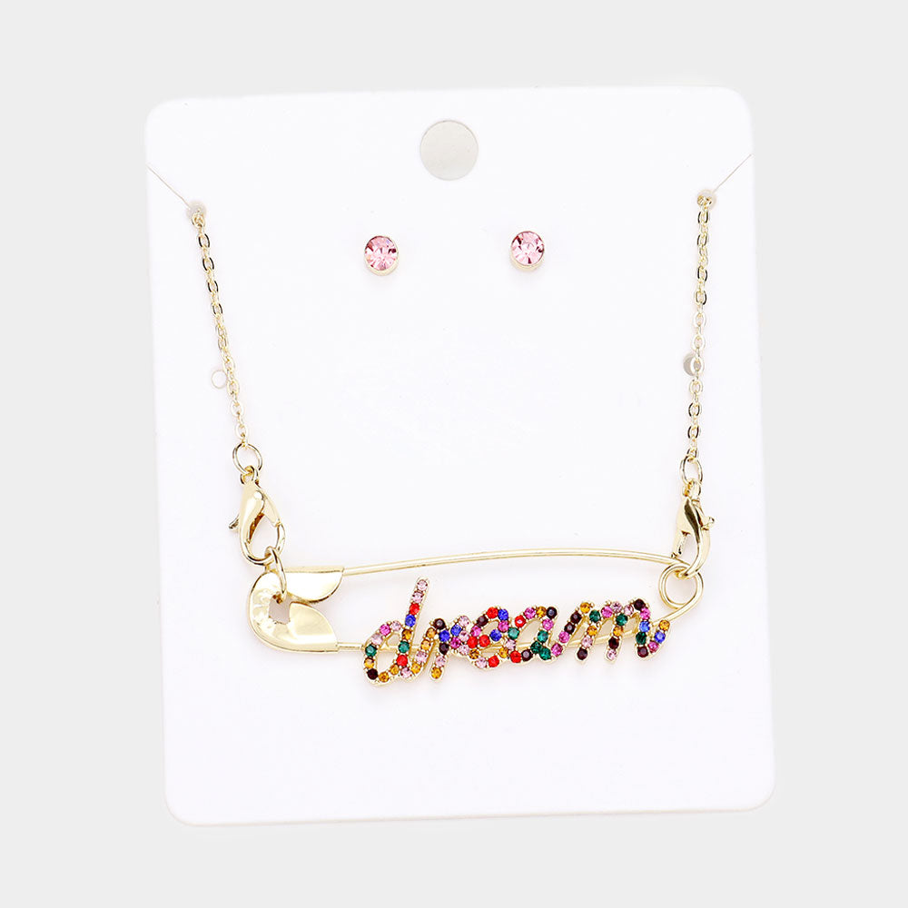 Dream Rhinestone Pave Safety Pin Pendant Necklace