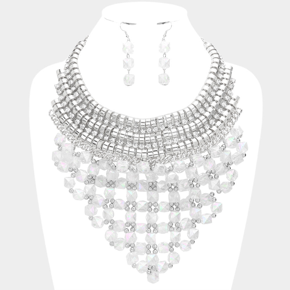Faceted Cube Bead Cluster Bib Necklace